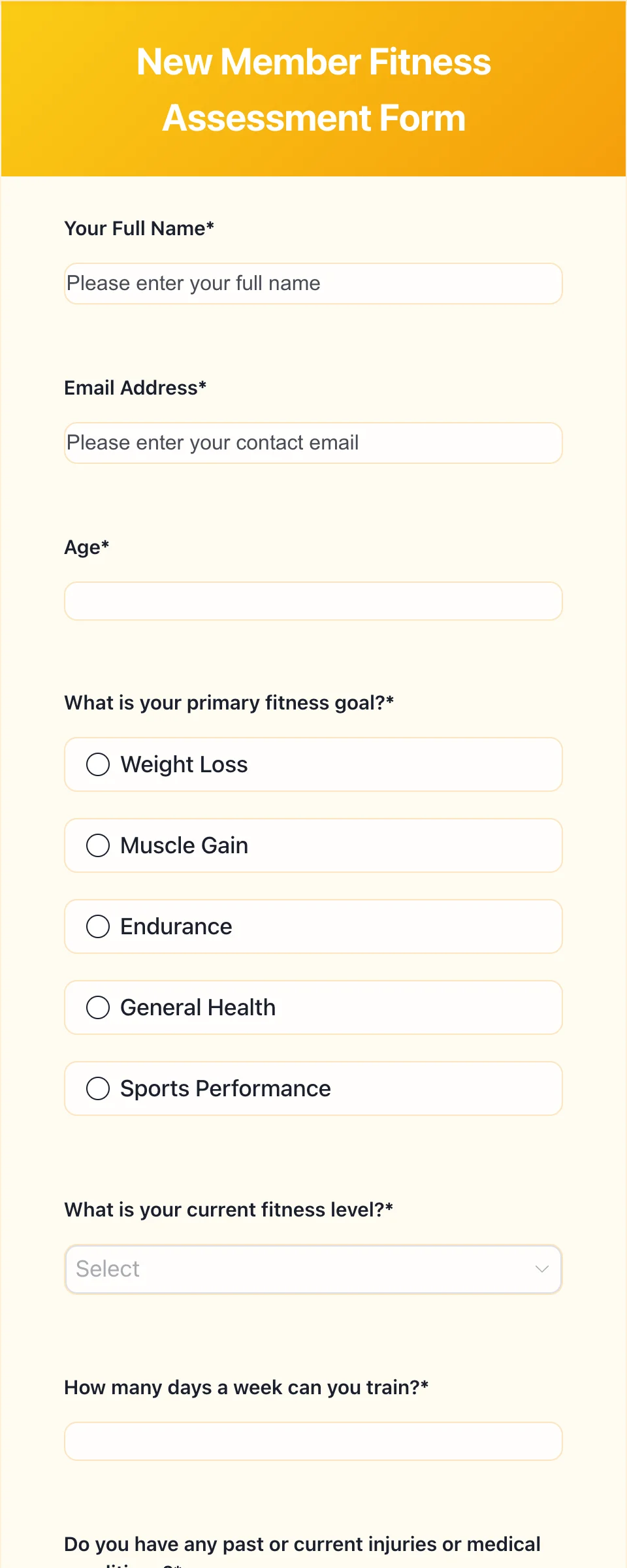 Fitness Intake Form