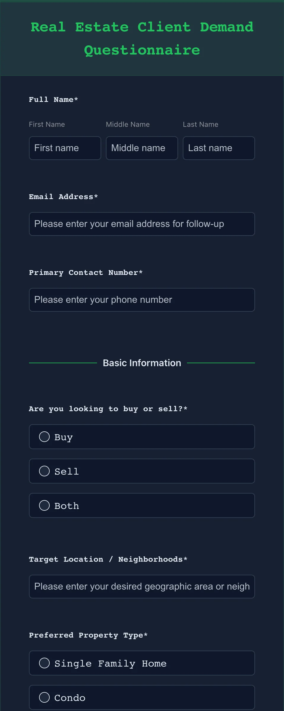 Real Estate Intake Form