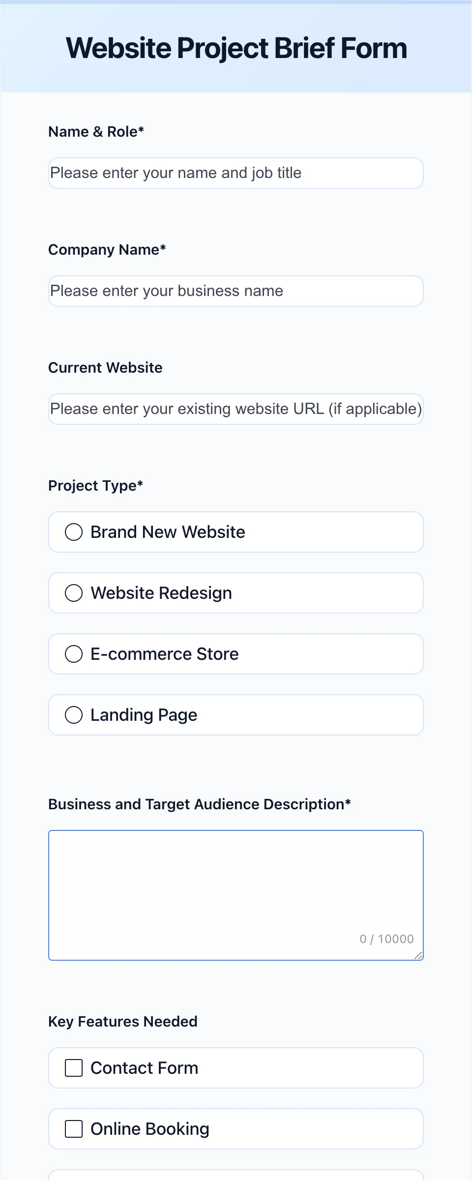 Web Design Intake Form