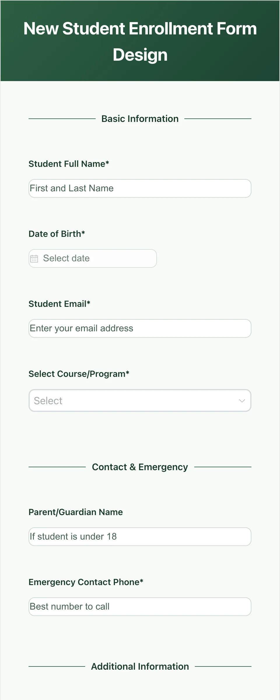 Student Enrollment Form