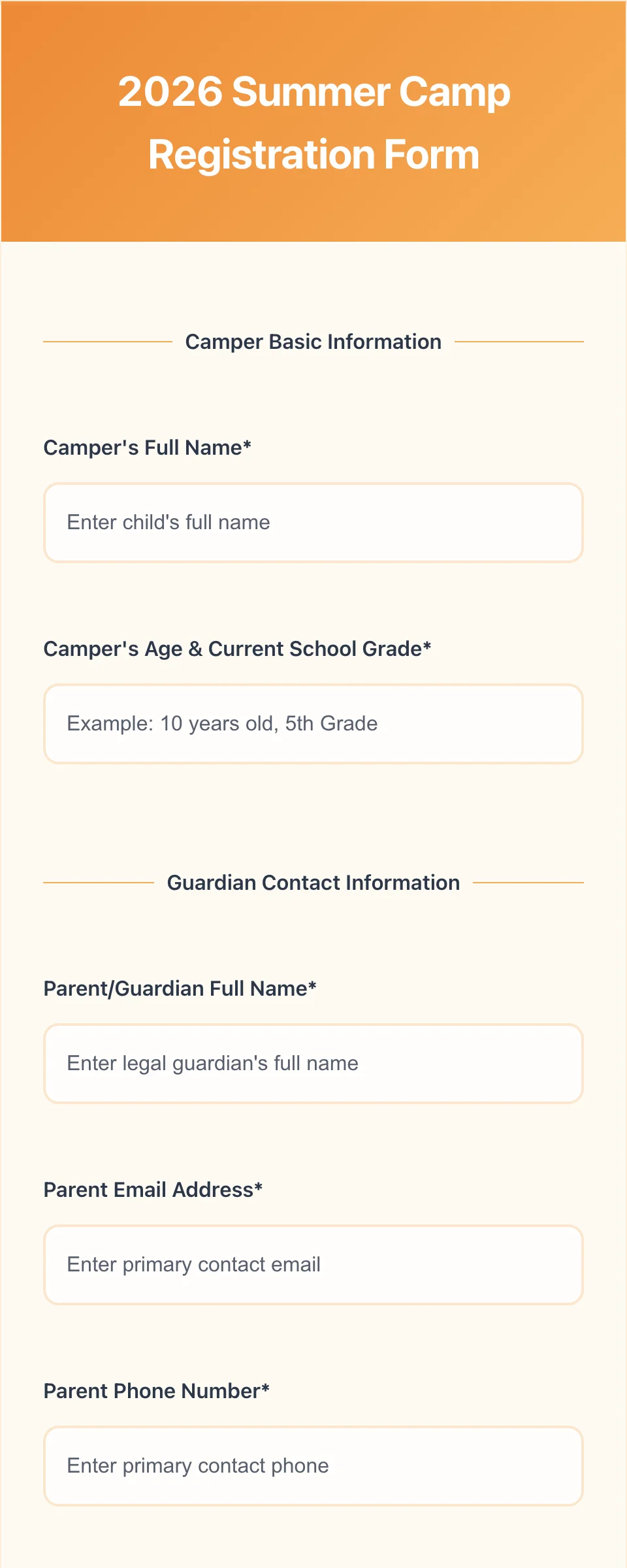 Summer Camp Form
