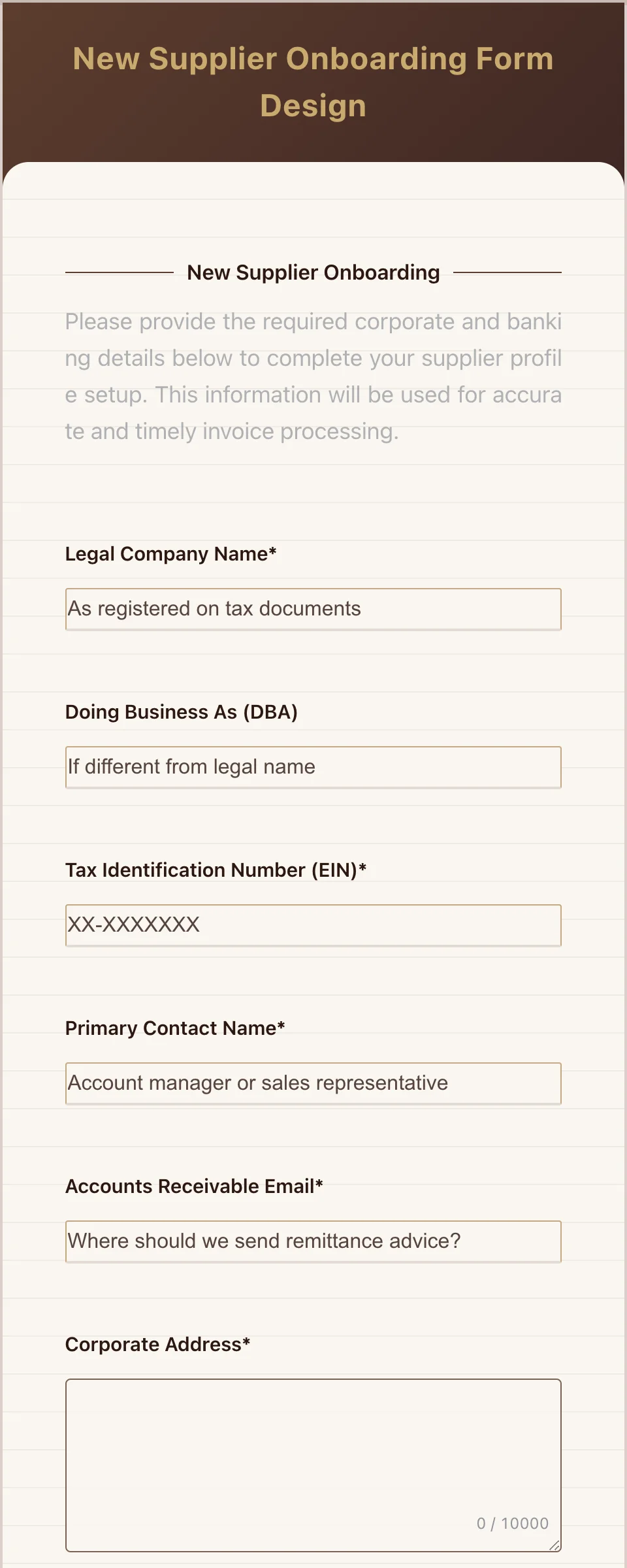 Supplier Onboarding Form