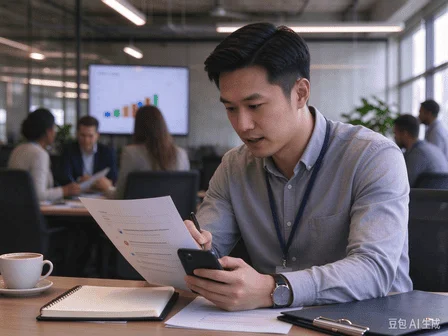 Asian professionals reviewing results together